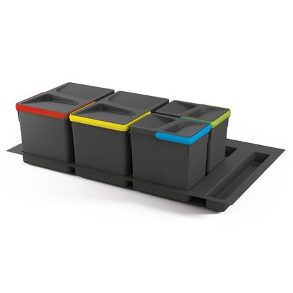 Emuca Kit van Recycle prullenbak kit voor keukenlade met Recycle bodemhoogte 216mm, 2x12liter, 2x6L