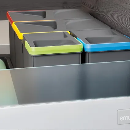 Emuca Kit van Recycle prullenbak kit voor keukenlade met Recycle bodemhoogte 216mm, 2x12liter, 2x6L 2