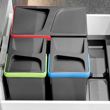 Emuca Kit van Recycle prullenbak kit voor keukenlade met Recycle bodemhoogte 266mm, 1x15liter, 2x7L 2