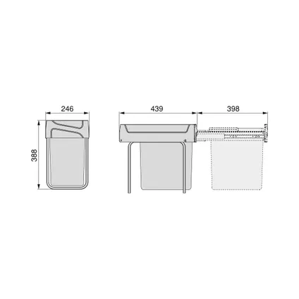Emuca Recycle 1x20liter recyclingbak voor bodembevestiging en handmatig uitschuifbaar in keukenblok 3