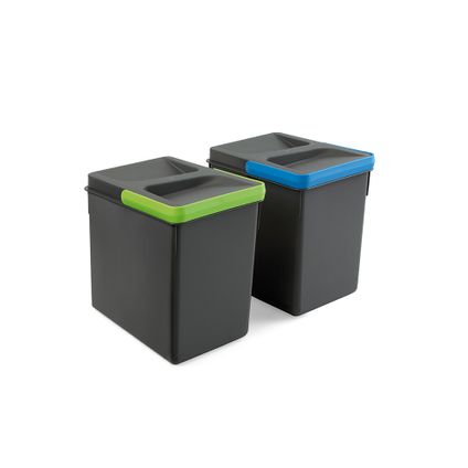 Emuca Kit van Recycle keukenlade prullenbak kit Recycle hoogte 216mm, 2x6liter, Plastic