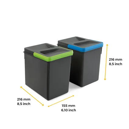 Emuca Kit van Recycle keukenlade prullenbak kit Recycle hoogte 216mm, 2x6liter, Plastic 4