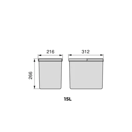 Kit de bacs de tri sélectif pour tiroirs de cuisine Recycle hauteur 266mm Emuca, 1x15litres 3