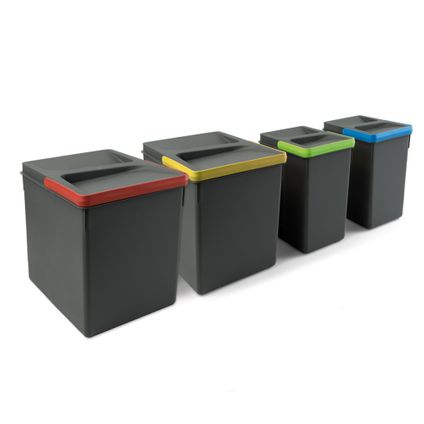 Emuca Kit van Recycle keukenlade prullenbak kit Recycle hoogte 266mm, 2x15liter, 2x7liter, Plastic