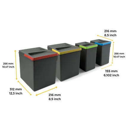 Emuca Kit van Recycle keukenlade prullenbak kit Recycle hoogte 266mm, 2x15liter, 2x7liter, Plastic 4