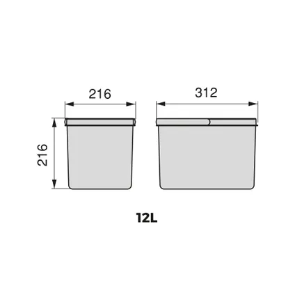 Kit de bacs de tri sélectif pour tiroirs de cuisine Recycle hauteur 216mm Emuca, 2x12litres 3