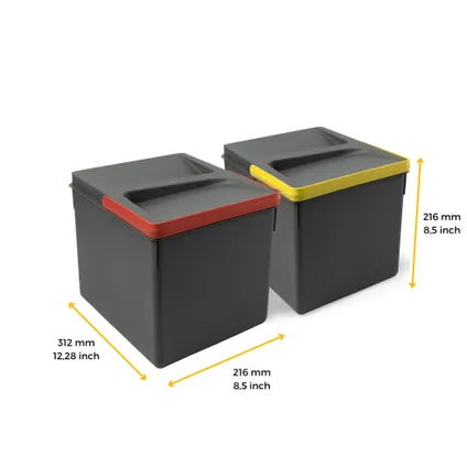 Kit de bacs de tri sélectif pour tiroirs de cuisine Recycle hauteur 216mm Emuca, 2x12litres 4
