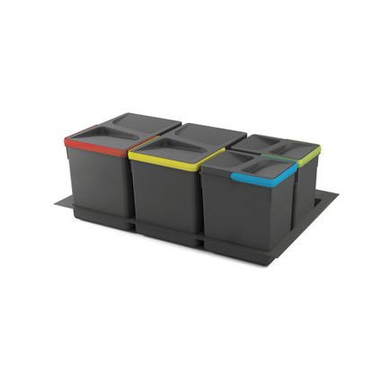 Emuca Kit van Recycle prullenbak kit voor keukenlade met Recycle bodemhoogte 266mm, 2x15liter, 2x7L