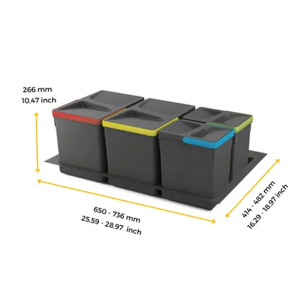 Emuca Kit van Recycle prullenbak kit voor keukenlade met Recycle bodemhoogte 266mm, 2x15liter, 2x7L 4