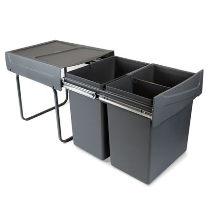 Emuca Recycle prullenbak voor bodembevestiging en handmatig uitschuifbaar in keukenblok 2x20 liter