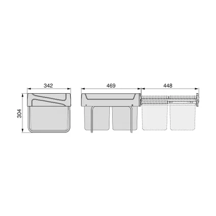 Emuca Recyclingbak voor bodembevestiging en handmatig uitschuifbaar in keukenblok 2x15liter 3