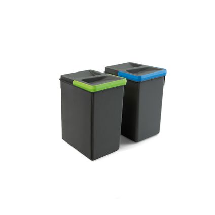 Emuca Kit van Recycle keukenlade prullenbak kit Recycle hoogte 266mm, 2x7liter, Plastic