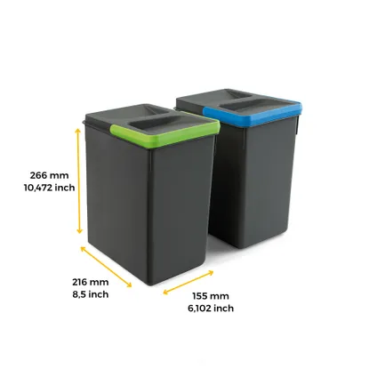 Emuca Kit van Recycle keukenlade prullenbak kit Recycle hoogte 266mm, 2x7liter, Plastic 4