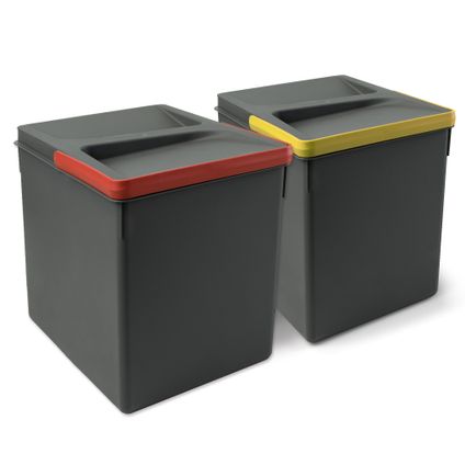 Emuca Kit van Recycle keukenlade prullenbak kit Recycle hoogte 266mm, 2x15liter, Plastic