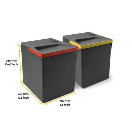 Emuca Kit van Recycle keukenlade prullenbak kit Recycle hoogte 266mm, 2x15liter, Plastic 4