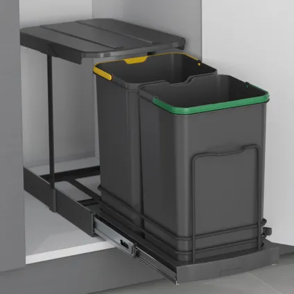 Emuca Recycle afvalbak voor bodembevestiging en handmatig/automatisch uitschuifbaar 2x12 liter 5