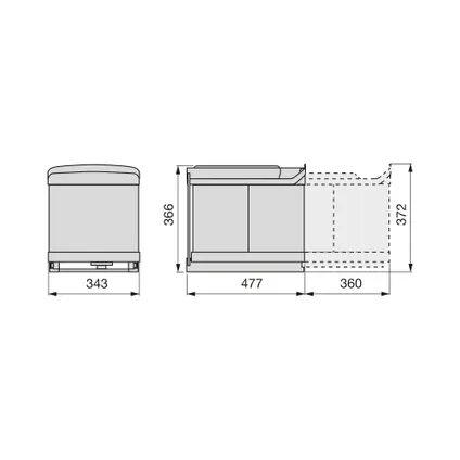Emuca Recyclingbak voor bodembevestiging en automatische uitschuifbaar in keukenkastje 1x16liter 3