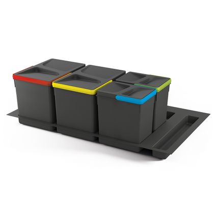 Emuca Kit van Recycle prullenbak kit voor keukenlade met Recycle bodemhoogte 266mm, 2x15liter, 2x7L