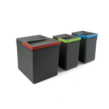 Emuca Kit van Recycle keukenlade prullenbak kit Recycle hoogte 266mm, 1x15liter, 2x7liter, Plastic