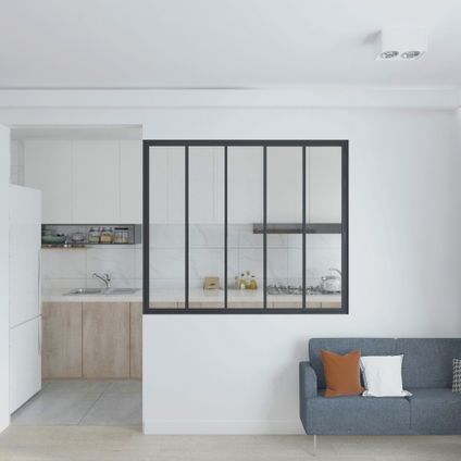 Verrière - fenêtre d’intérieur - H 130 x L 150 - 5 carreaux transparents - noir mat - prête à poser