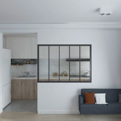 Verrière - fenêtre d’intérieur - H 108 x L 150 - 5 carreaux transparents - noir mat - prête à poser