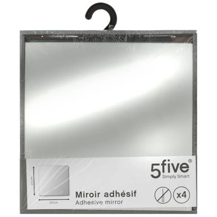 5Five Plak spiegels tegels - 4x stuks - zelfklevend - 20 x 20 cm