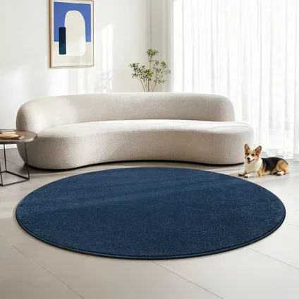 Uni Effen Rond Vloerkleed Laagpolig Navy Blauw - 240 Cm Ø 7