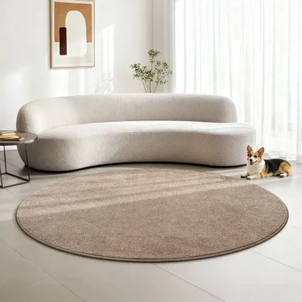 Uni Effen Rond Vloerkleed Laagpolig Beige - 240 Cm Ø 7
