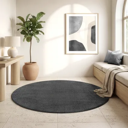 Uni Effen Rond Vloerkleed Laagpolig Grijs - 240 Cm Ø 8