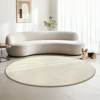 Uni Effen Rond Vloerkleed Laagpolig Creme - 240 Cm Ø 7