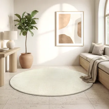 Uni Effen Rond Vloerkleed Laagpolig Creme - 240 Cm Ø 8