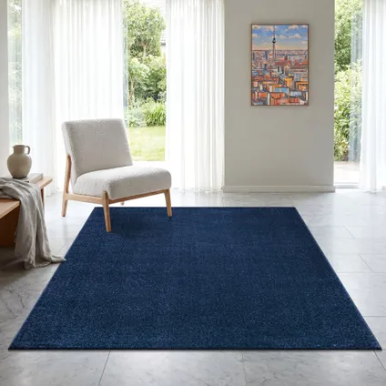 Uni Effen Vloerkleed Laagpolig Navy Blauw - 240x340 Cm 9