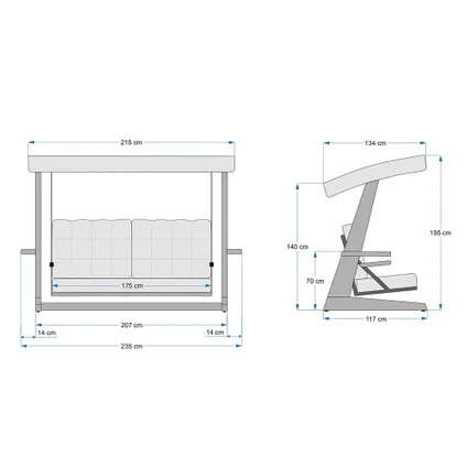 Westmann Houten Verandaschommel Sia 2400 - Antraciet - 120x236x190 Cm 7