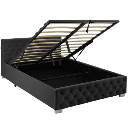 Tectake Gestoffeerd Bed Met Led-strips & Opbergruimte, 140 X 200 Cm, Fluweellook Zwart 3