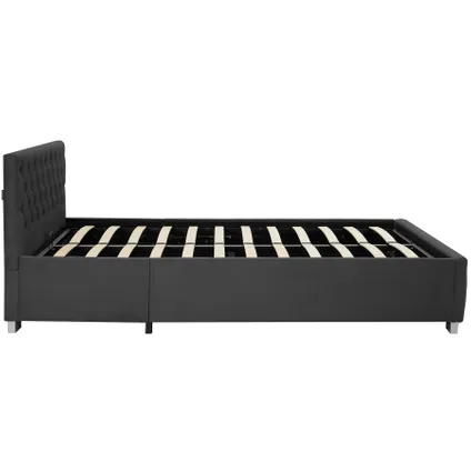 Tectake Gestoffeerd Bed Met Led-strips & Opbergruimte, 140 X 200 Cm, Fluweellook Zwart 4