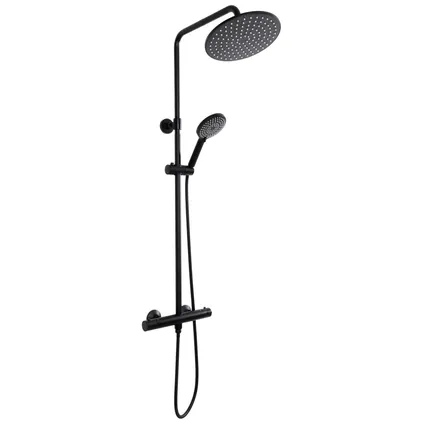 Baseline Regendouche - Met Thermostatische Kraan - Zwart - Mat - Rond - Met Handdouche - 15cm hartafstand