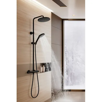 Baseline Regendouche - Met Thermostatische Kraan - Zwart - Mat - Rond - Met Handdouche - 15cm hartafstand 2