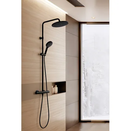 Baseline Regendouche - Met Thermostatische Kraan - Zwart - Mat - Rond - Met Handdouche - 15cm hartafstand 6