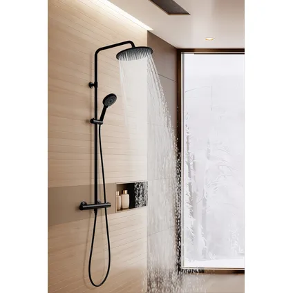 Baseline Regendouche - Met Thermostatische Kraan - Zwart - Mat - Rond - Met Handdouche - 15cm hartafstand 7