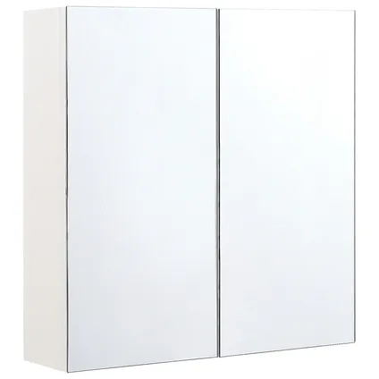 Beliani Badkamerkast Met Spiegel Navarra Wit, Zilver 14x60x60 Cm