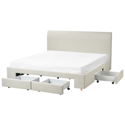 Beliani Bed Met Opbergladen Soutrin Beige 218x191x106 Cm