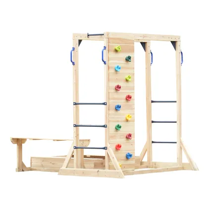 Aire De Jeux Axi Dex En Bois - Avec Mur D'escalade, Bac À Sable Et Barres De Singe.