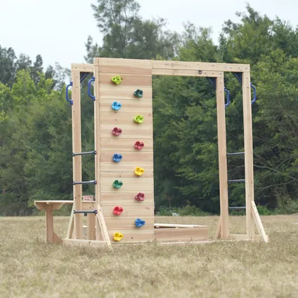 Aire De Jeux Axi Dex En Bois - Avec Mur D'escalade, Bac À Sable Et Barres De Singe. 5