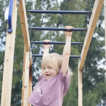 Aire De Jeux Axi Dex En Bois - Avec Mur D'escalade, Bac À Sable Et Barres De Singe. 6