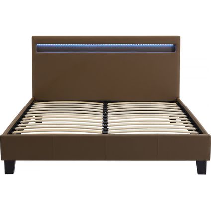 H&j - Tweepersoonsbed Bed Met Led Verlichting -maria - 140 X 190 Cm - Taupe - Grijs Bruin