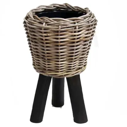 Van Der Leeden Planten/bloemen Mand Op Pootjes -rotan -d27xh42 Cm 2
