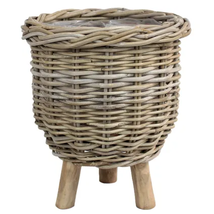 Van Der Leeden Planten/bloemen Mand Op Pootjes -rotan -d34xh40 Cm 2