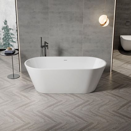 Fugaflow Eccelente Calma Vrijstaand Bad - 180x80x58cm - Met Afvoer - Acryl - Glans Wit
