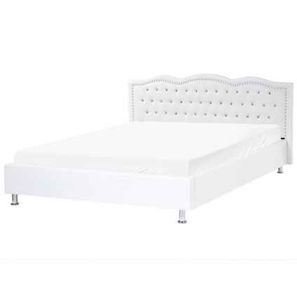 Beliani Bed Metz Wit Zilver 215x209x103 Cm