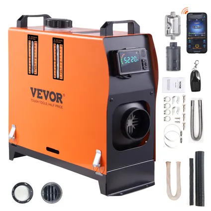 Chauffage Diesel Portable (chauffage Stationnement) Vevor 12v 8kw, 0,16-0,62l/h, 8-36°c, Lcd/bluetooth, Réservoir 5l